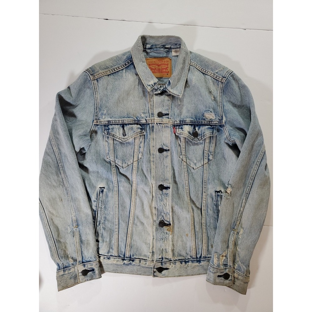 Vintage 90's Levis Denim Red Tab Jean Trucker Jacket‎ Classic Denim Distressed
